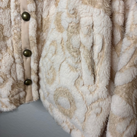 Free People Bleecker Street Tan Oversized Cardi Fur Collar Sweater Size Large/XL - Picture 7 of 12